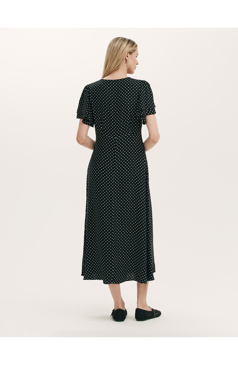 Finery London Saskia Polka Dot Midi Tea Dress, Alternate, color, Black Spot