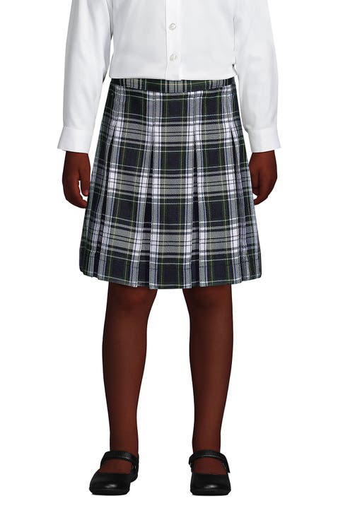 School Uniform Girls Plaid Box Pleat Skirt Top of the Knee