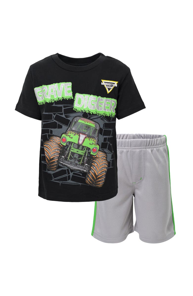 Monster Jam Athletic 2-Piece T-Shirt and Shorts Set, Main, color, Grave Digger Black