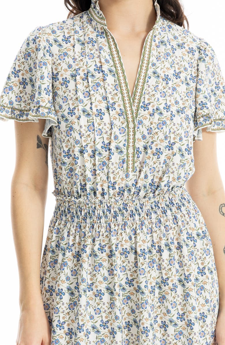 MAX STUDIO Flutter Sleeve Maxi Dress, Alternate, color, Cream/ Sky