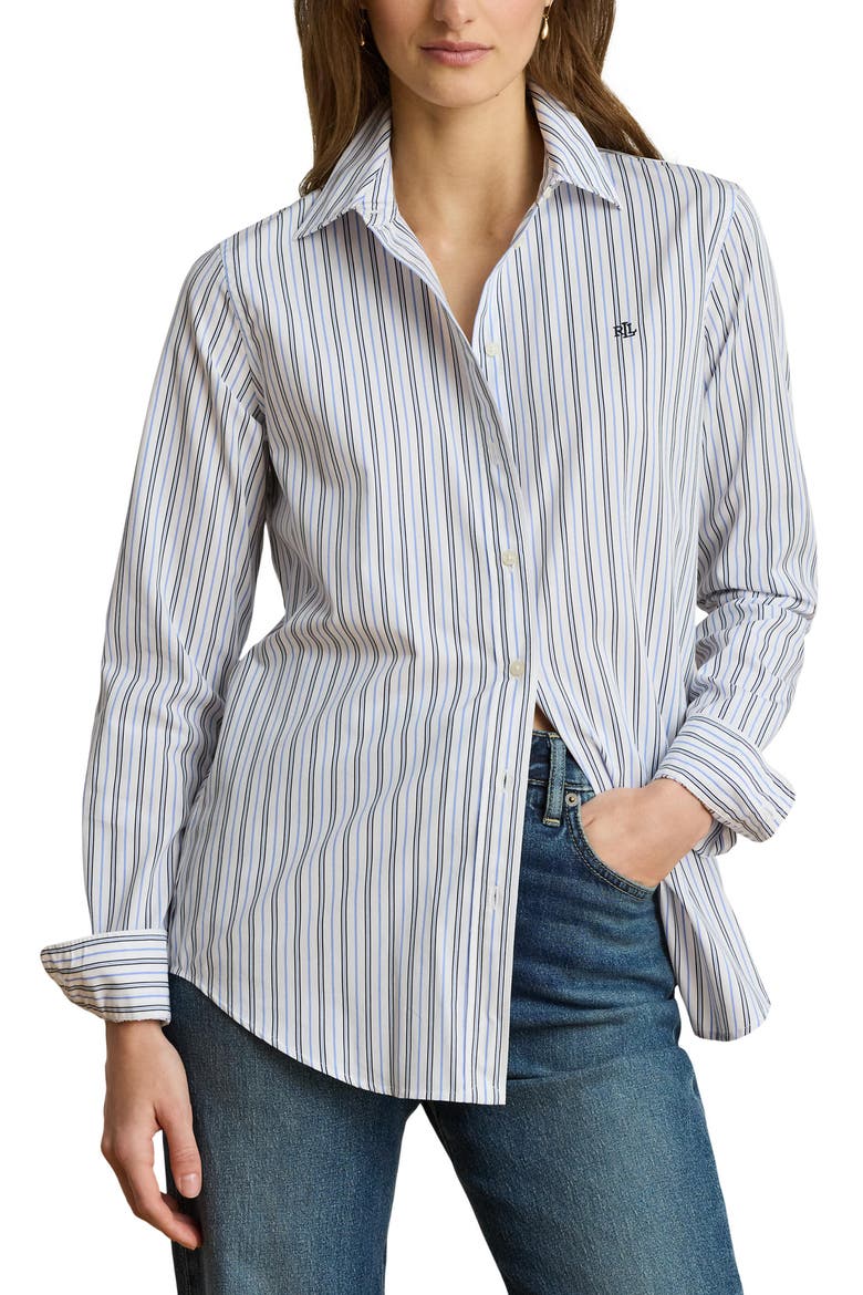 Cotton Broadcloth Button-Up Shirt, Main, color, BLUE/ MULTI