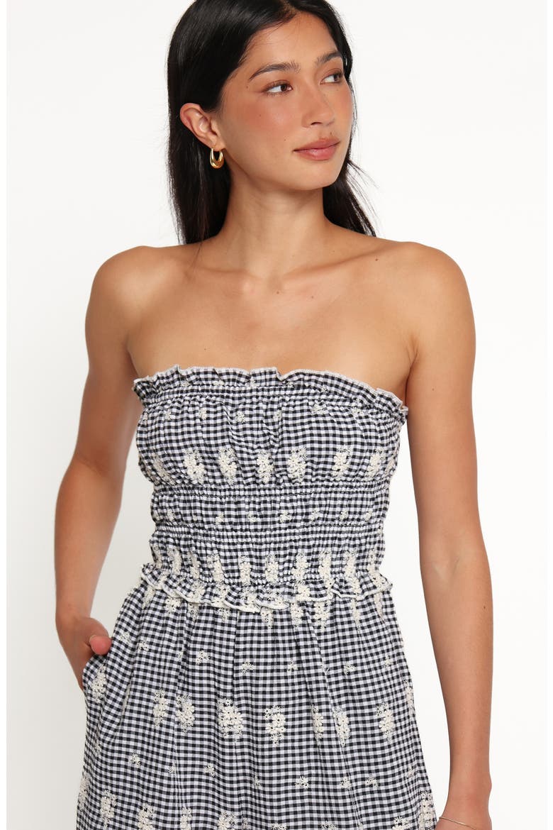 Yulissa Strapless Jumpsuit, Alternate, color, BLACK GINGHAM BRODERIE