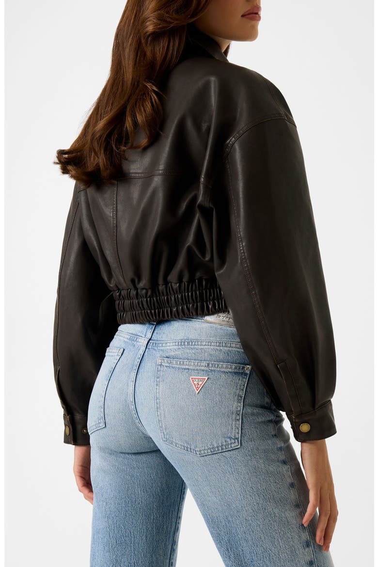 Clelia Crop Faux Leather Jacket, Alternate, color, CHOCOLATE BROWNIE MULTI