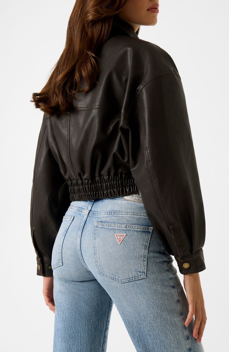 GUESS Clelia Crop Faux Leather Jacket, Alternate, color, Chocolate Brownie Multi