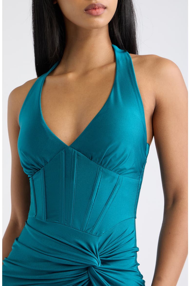 Stretch Sateen Halter Dress, Alternate, color, SHADED SPRUCE