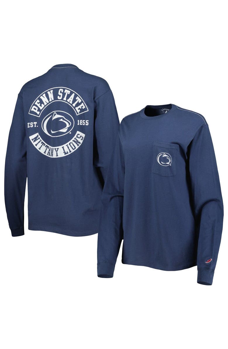 LEAGUE COLLEGIATE WEAR Women's League Collegiate Wear Navy Penn State Nittany Lions Oversized Pocket Long Sleeve T-Shirt, Main, color, 