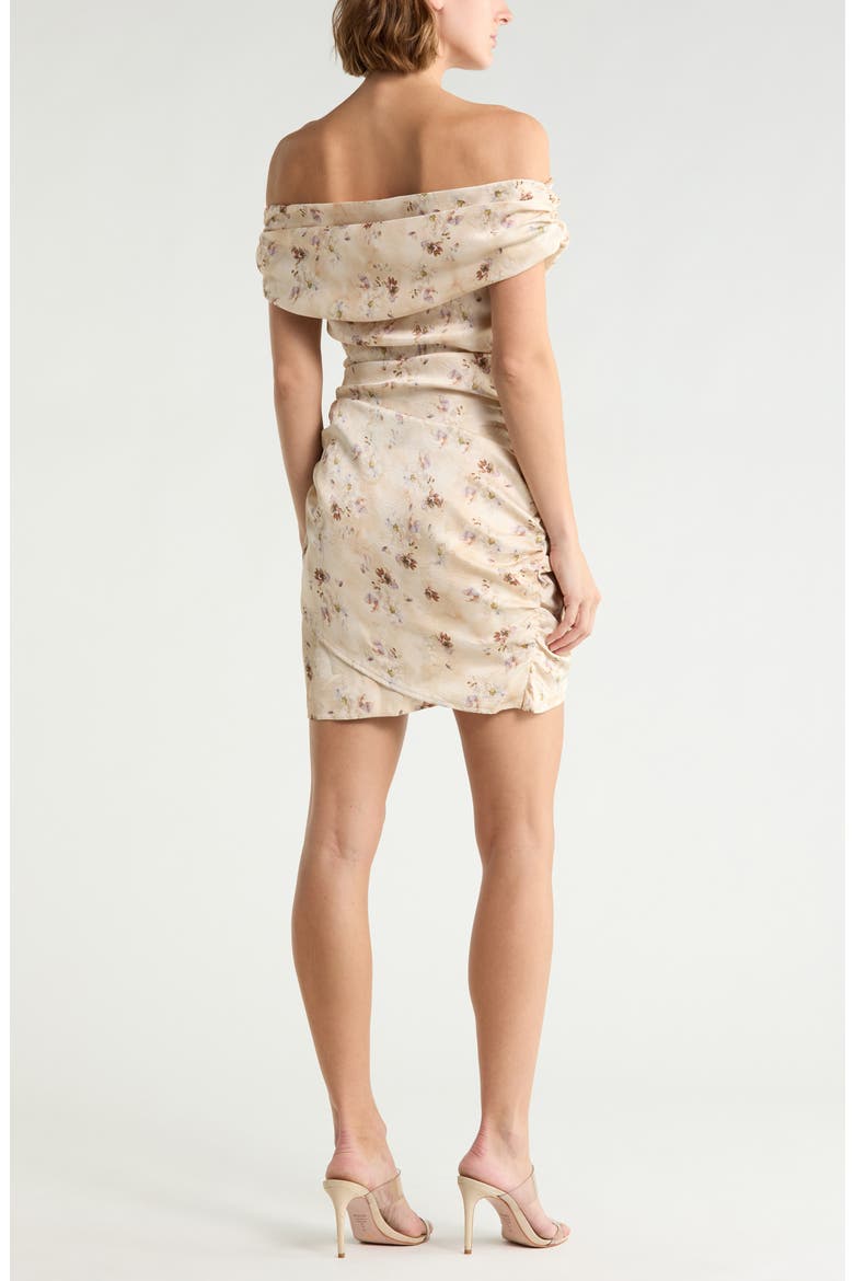 Patrizia Off the Shoulder Draped Satin Minidress, Alternate, color, OFF WHITE FLORAL