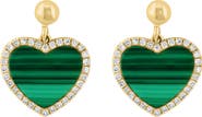 EFFY 14K Yellow Gold, Malachite & Diamond Heart Earrings - 0.19 ctw