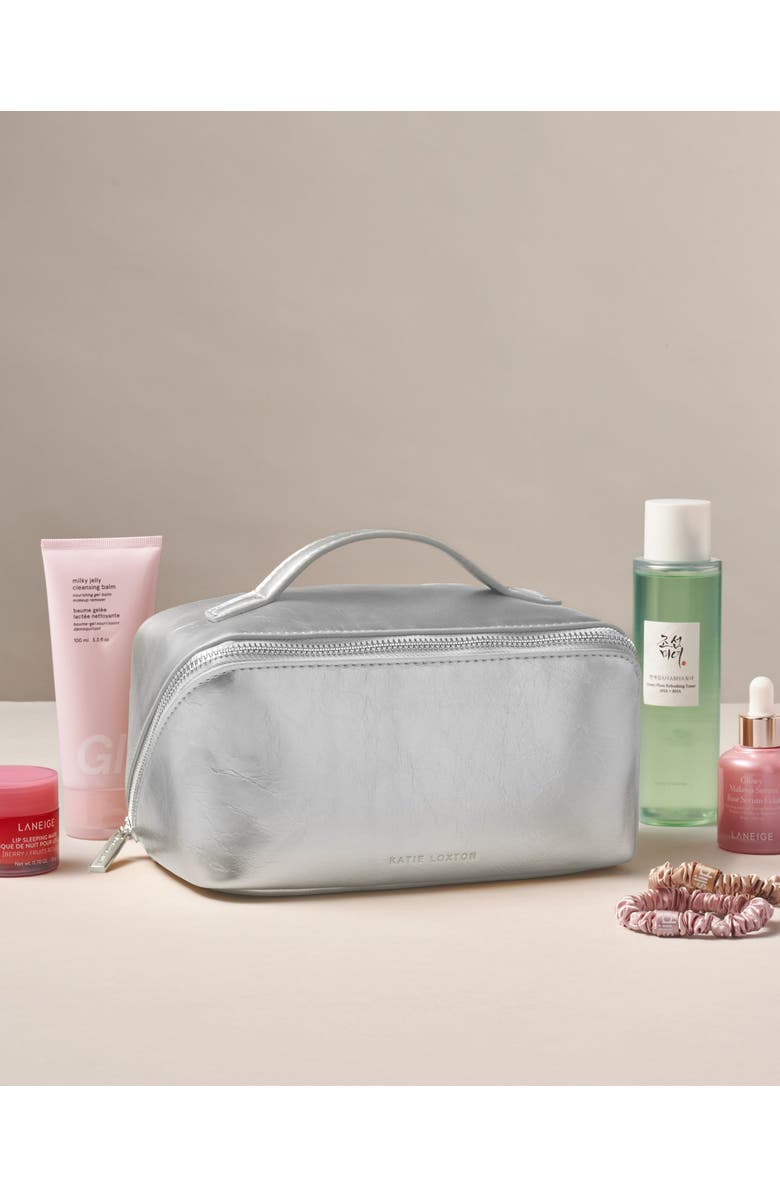 Katie Loxton Medium Patent Crackle Makeup and Toiletry Bag in Silver, Alternate, color, Silver
