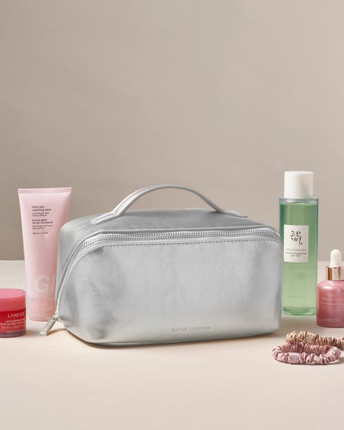 Katie Loxton Medium Patent Crackle Makeup And Toiletry Bag In Silver