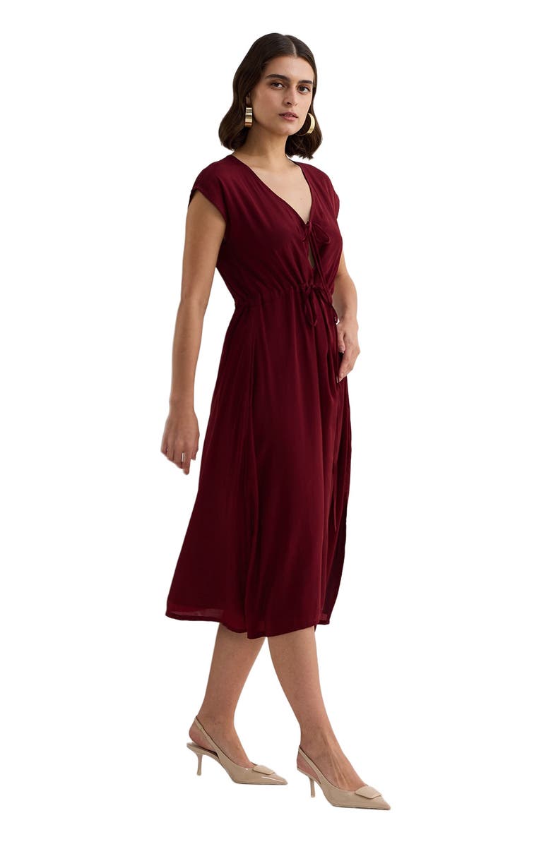 Reistor Deep V-neck Gathered Dress in Burgundy, Alternate, color, Burgundy