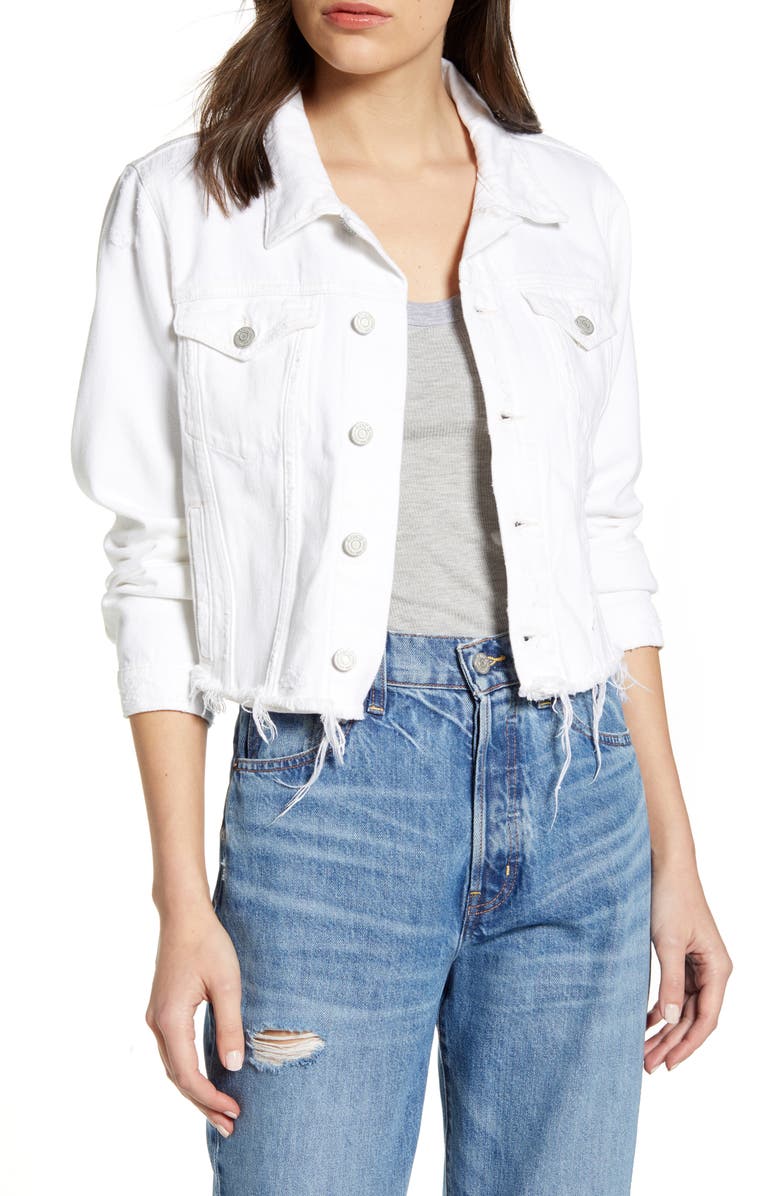 ÉTICA Lennox Raw Hem Crop Denim Trucker Jacket, Main, color, 
