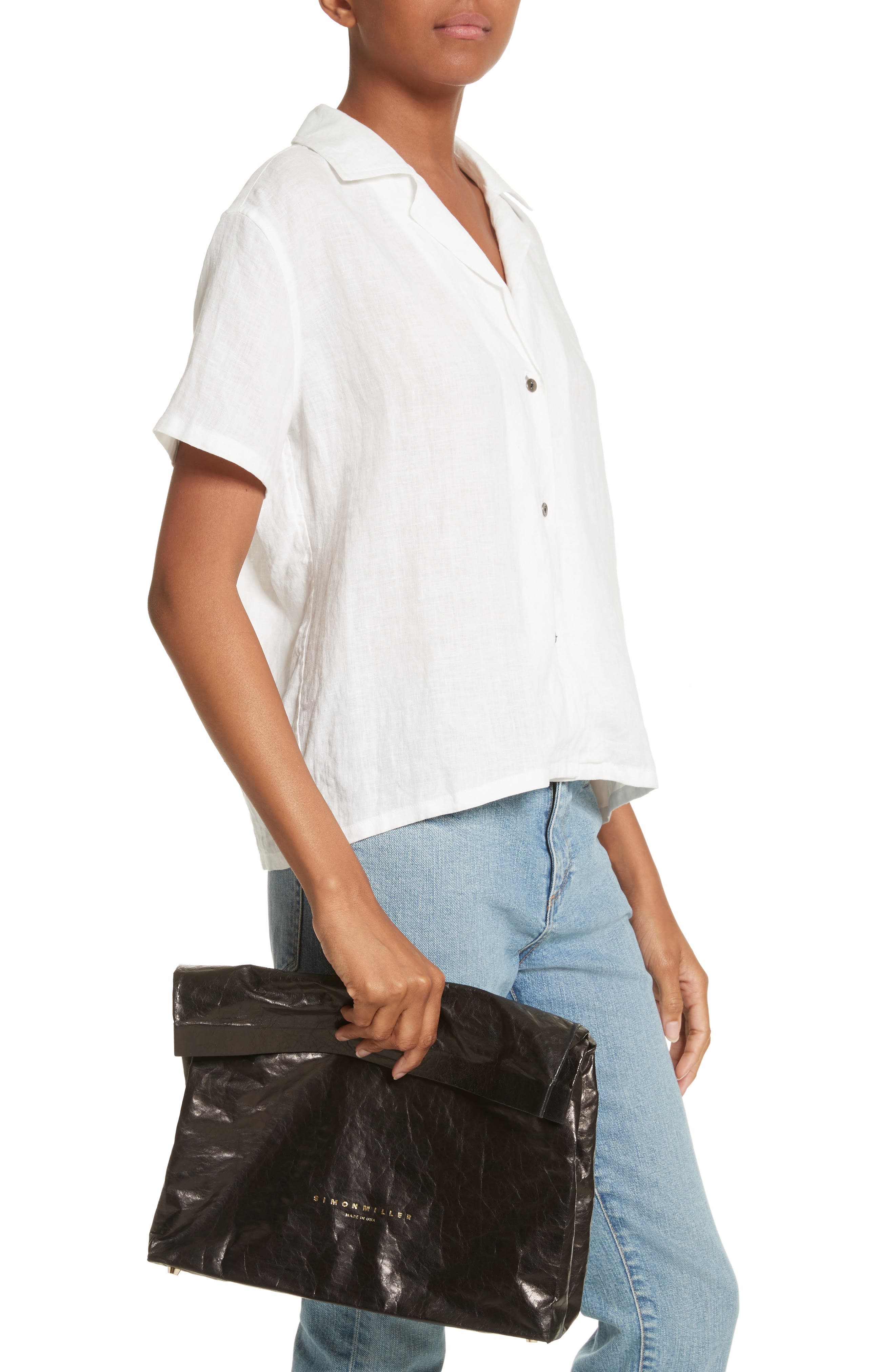 Simon Miller Lunchbag Leather Roll Top Clutch, Alternate, color, 