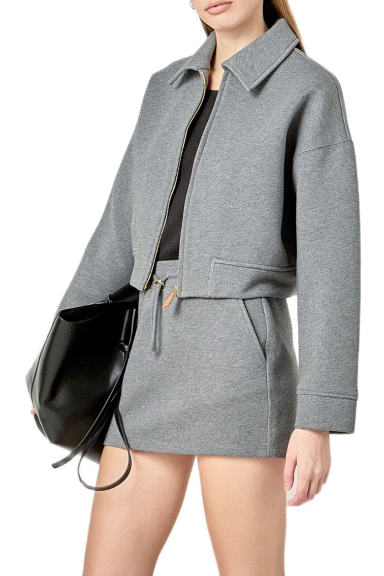 Crop Zip Cotton Jacket, Alternate, color, CHARCOAL