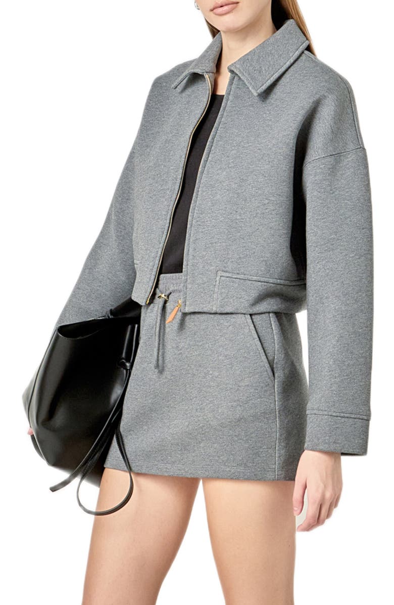 English Factory Crop Zip Cotton Jacket, Alternate, color, Charcoal