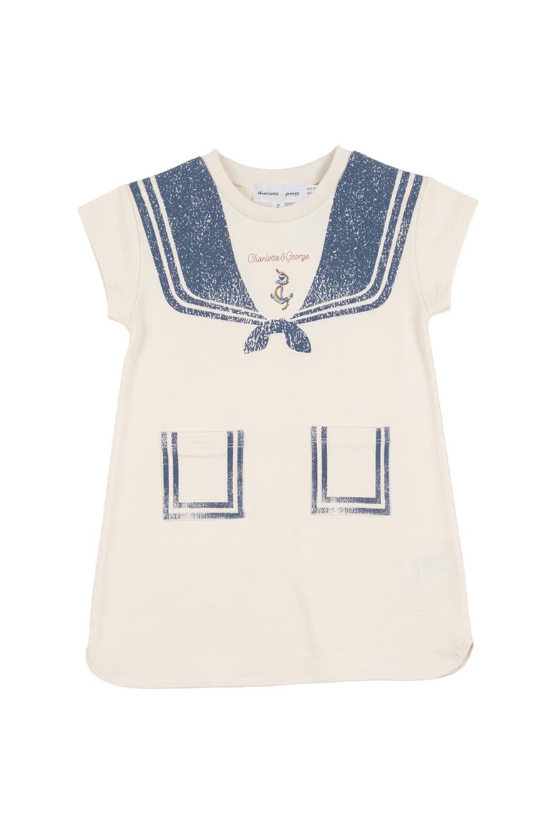 Stretch Jersey Sailor Collar Printed Dress, Main, color, Cream/Navy