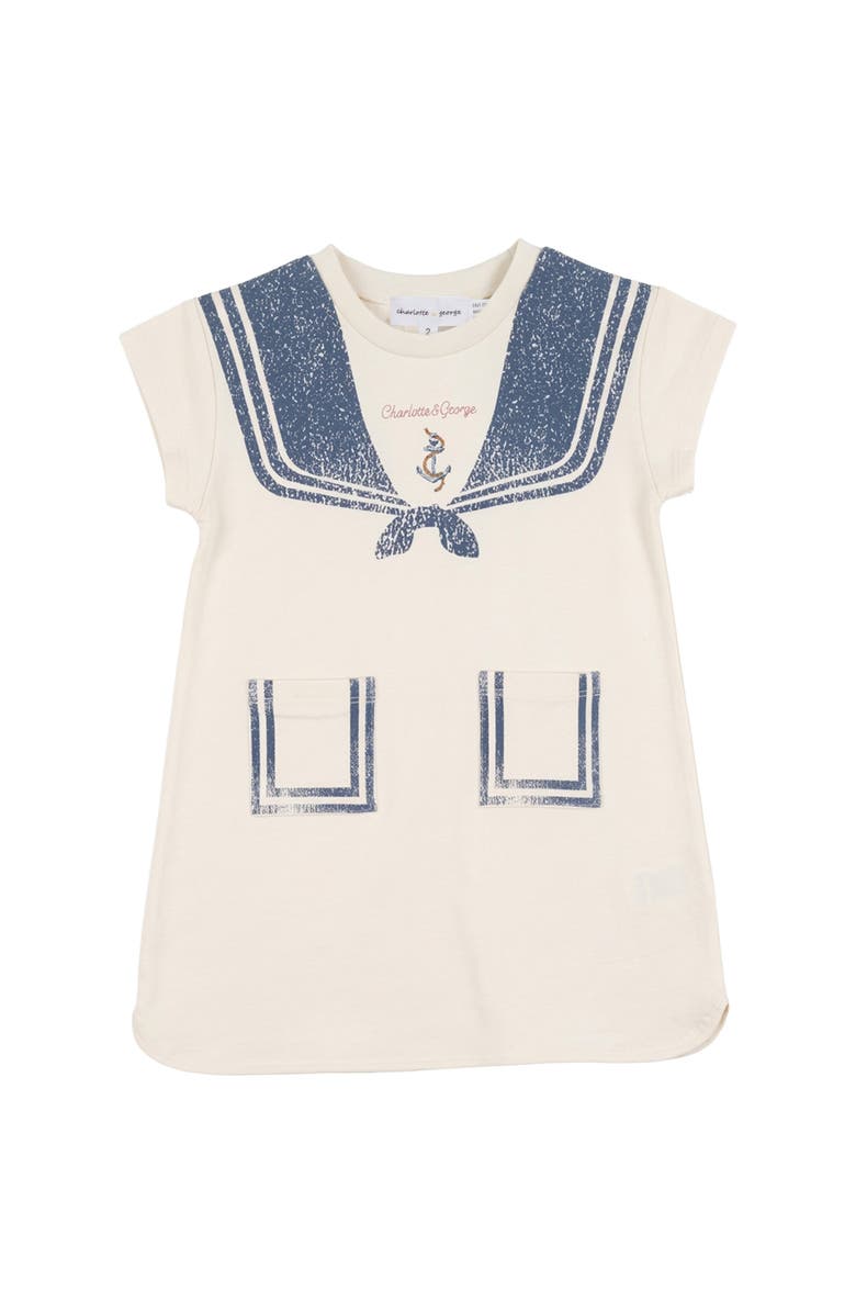 Charlotte & George Stretch Jersey Sailor Collar Printed Dress, Main, color, Cream/Navy