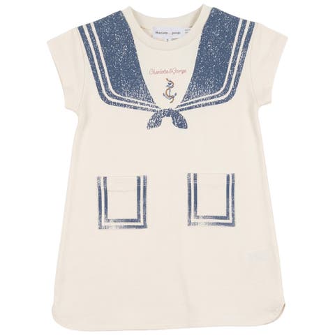 Stretch Jersey Sailor Collar Printed Dress (Toddler, Little Kid & Big Kid)