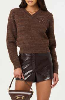 ASTR the Label Dasia Embellished V-Neck Sweater