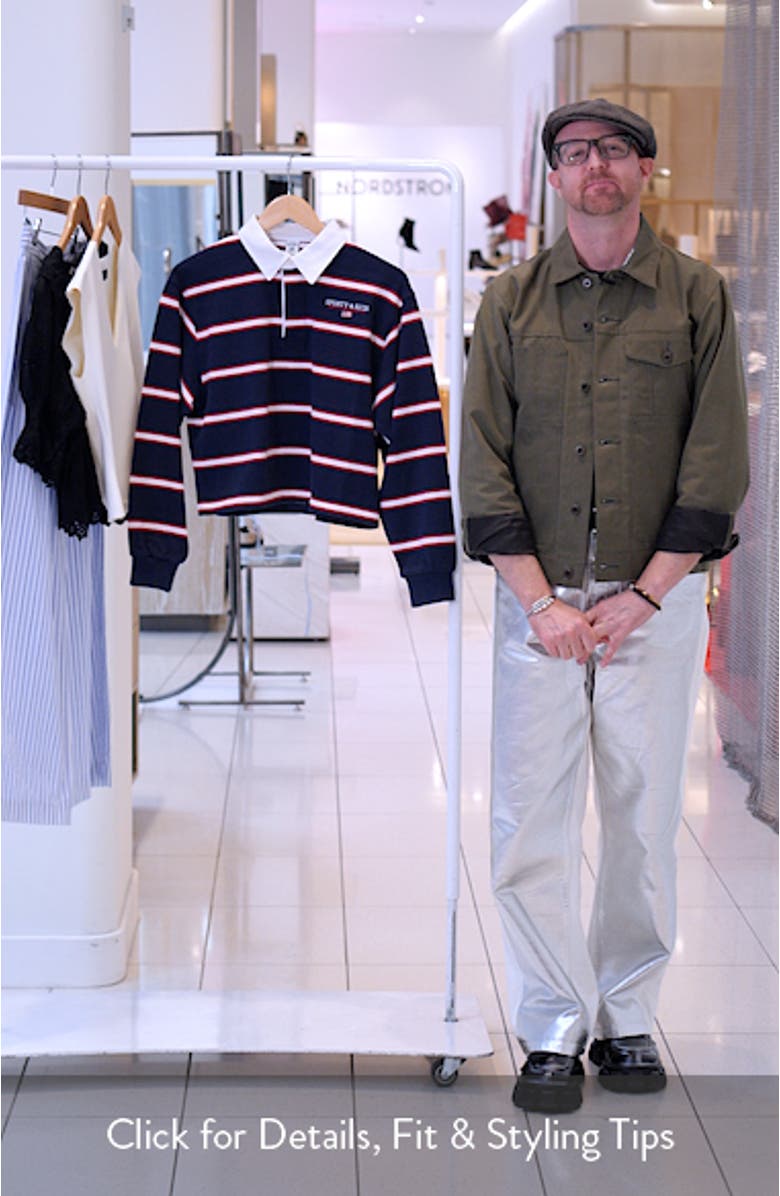 Nautical Embroidered Stripe Crop Rugby Polo, sales video thumbnail