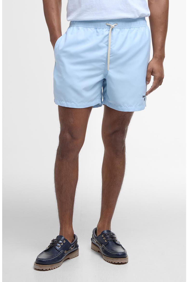 Staple Logo Embroidered Swim Trunks, Main, color, OCEAN SKY BLUE