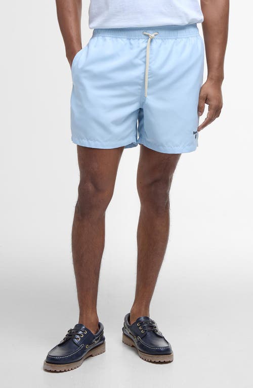 Shop Barbour Staple Logo Swim Trunks In Ocean Sky Blue