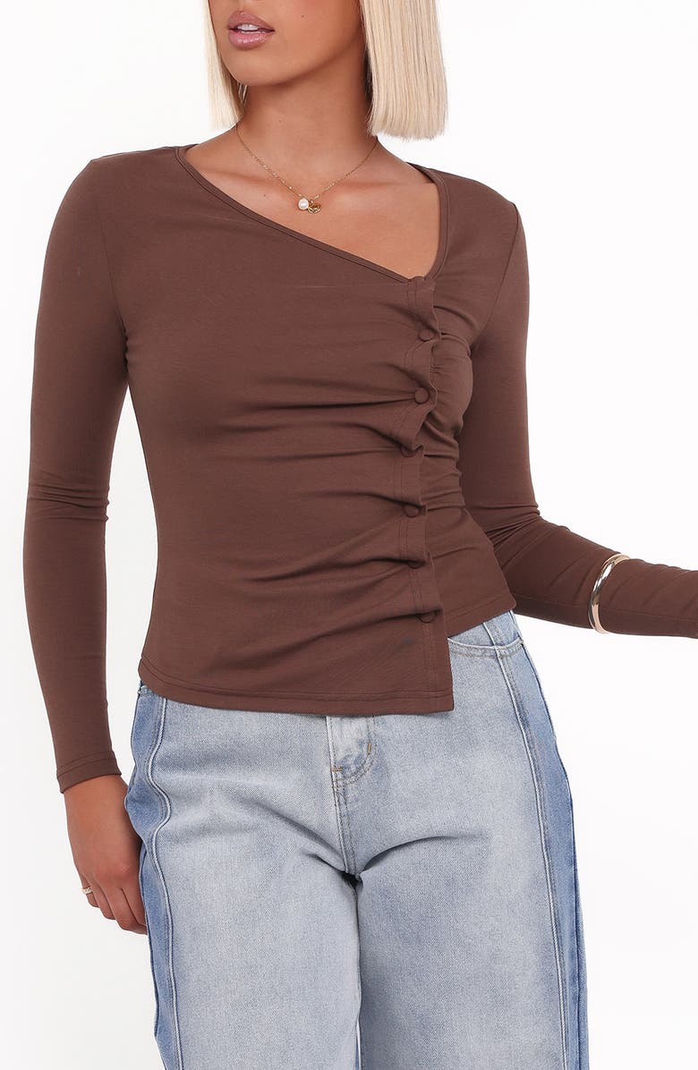 Petal & Pup Ethel Asymmetric Knit Top, Main, color, Chocolate