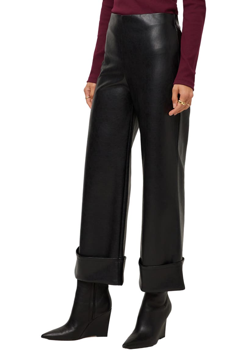 Regina Cuffed Cropped Faux Leather Pants, Alternate, color, BLACK