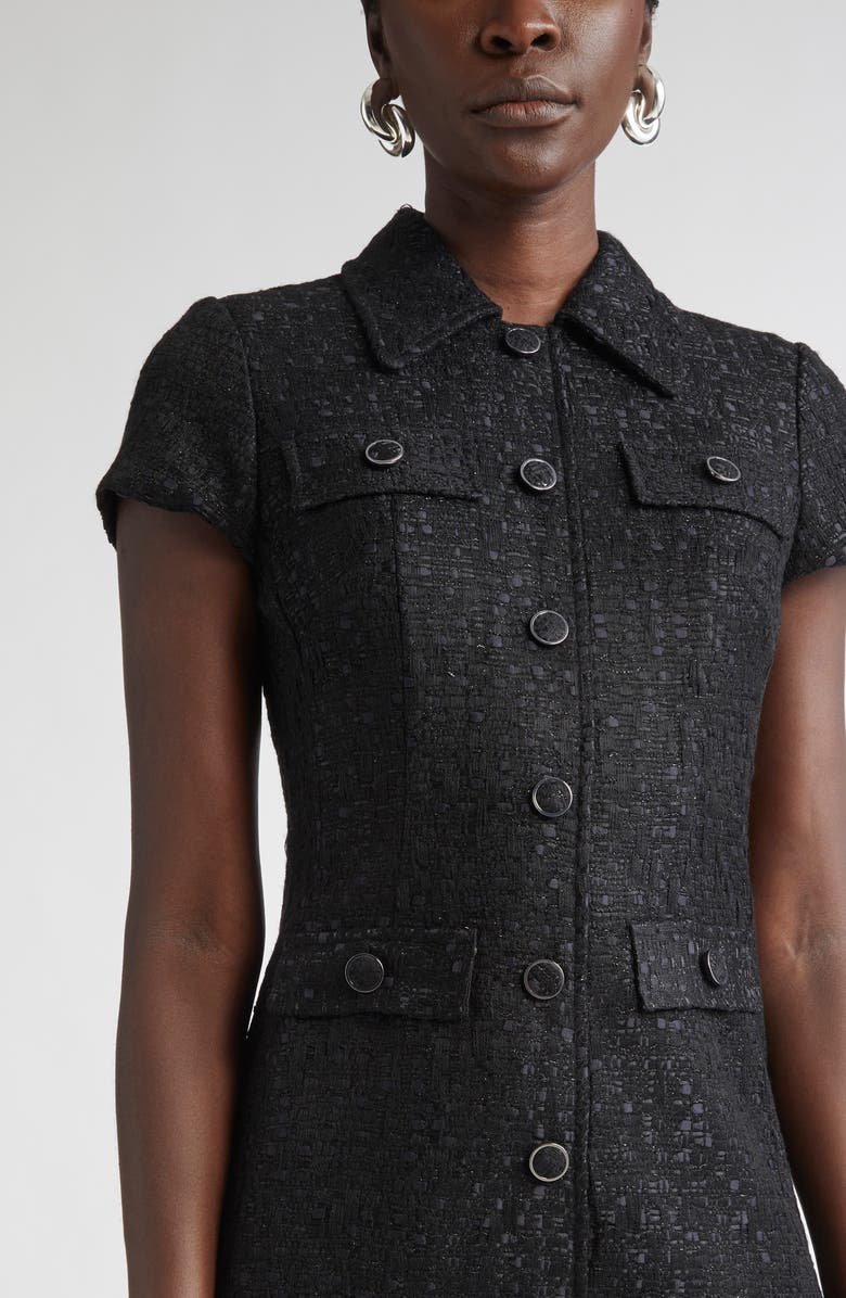 ST. JOHN Metallic Tweed Shirtdress, Alternate, color, Black