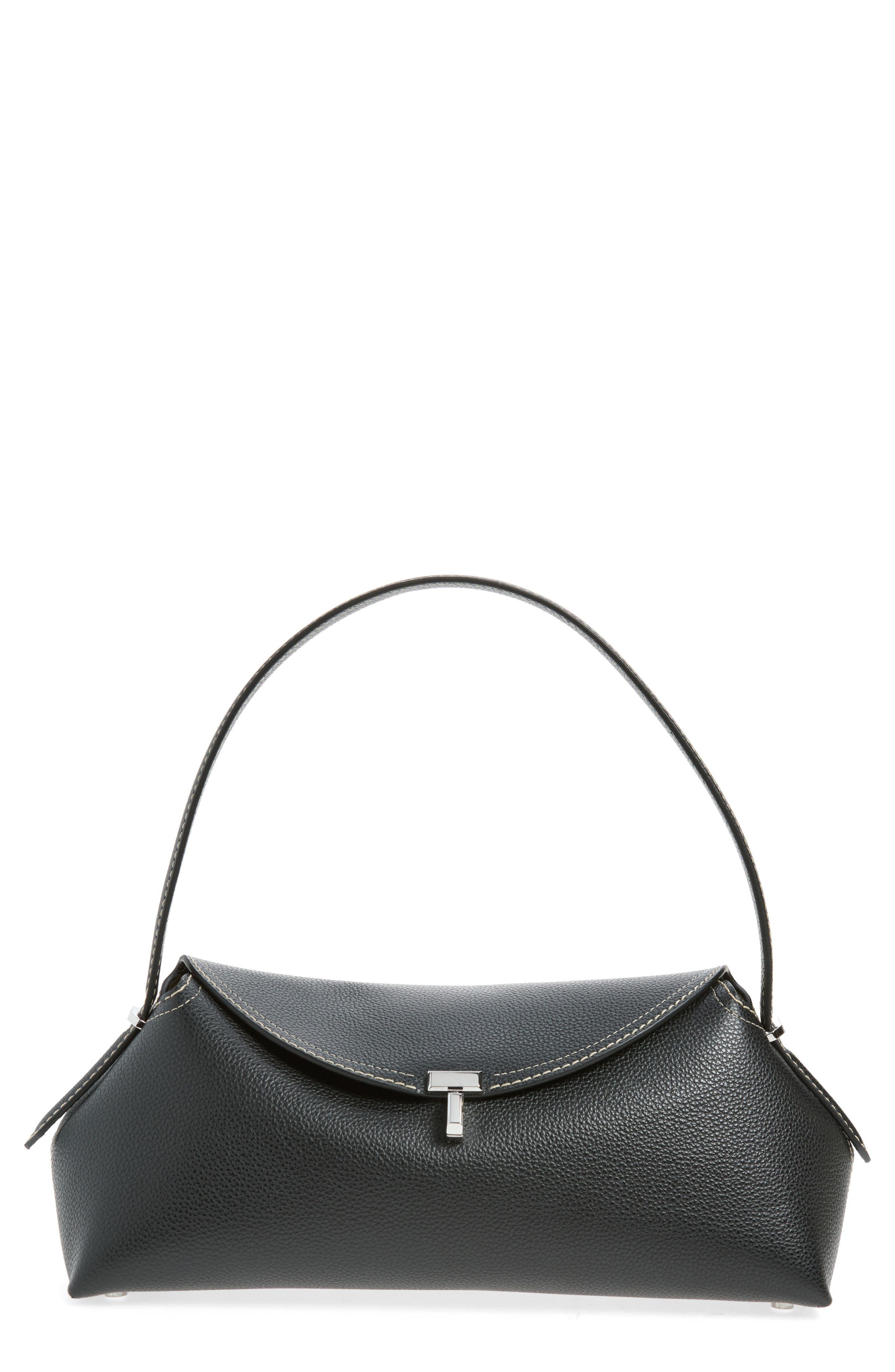 TOTEME T-Lock Leather Shoulder Bag, Main, color, Black