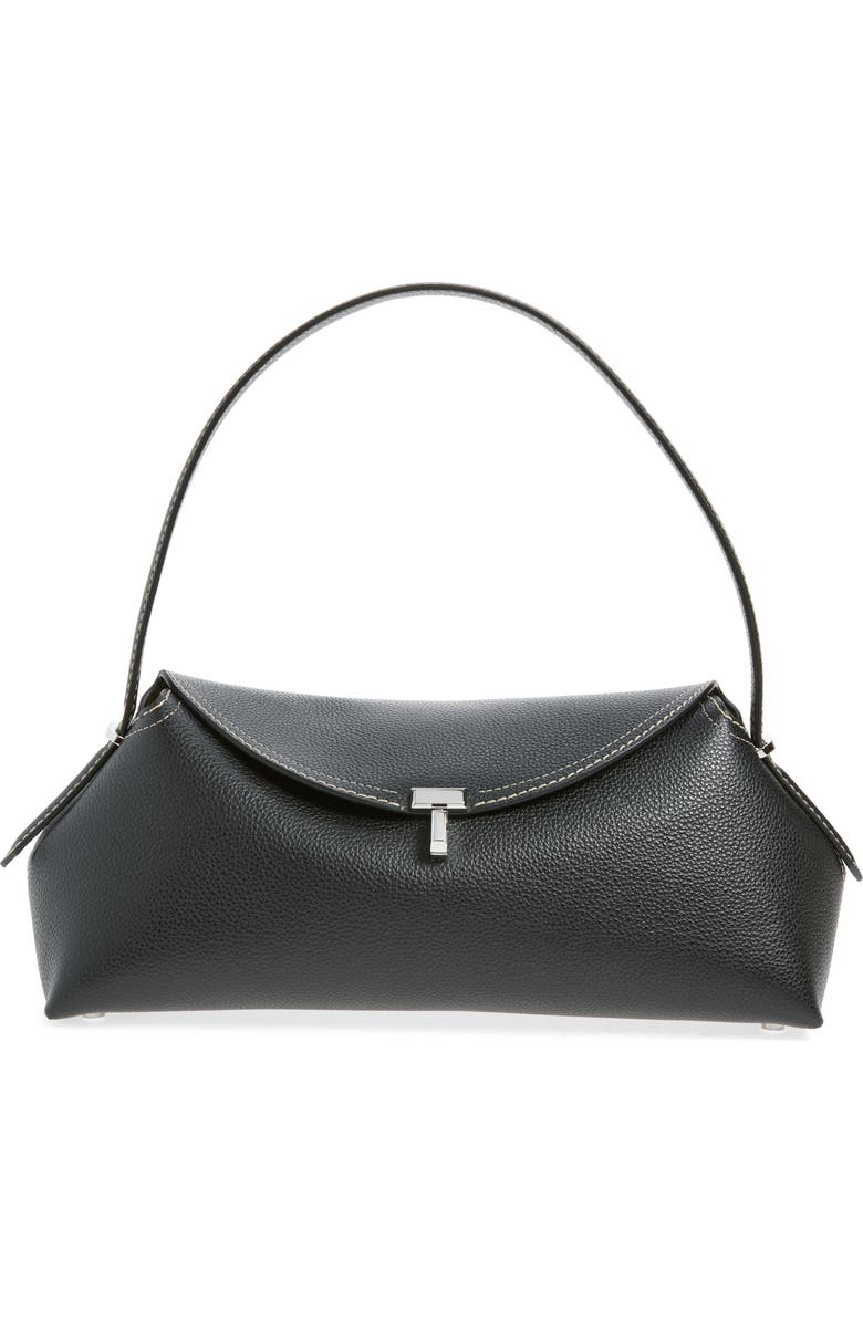 TOTEME T-Lock Leather Shoulder Bag, Main, color, Black