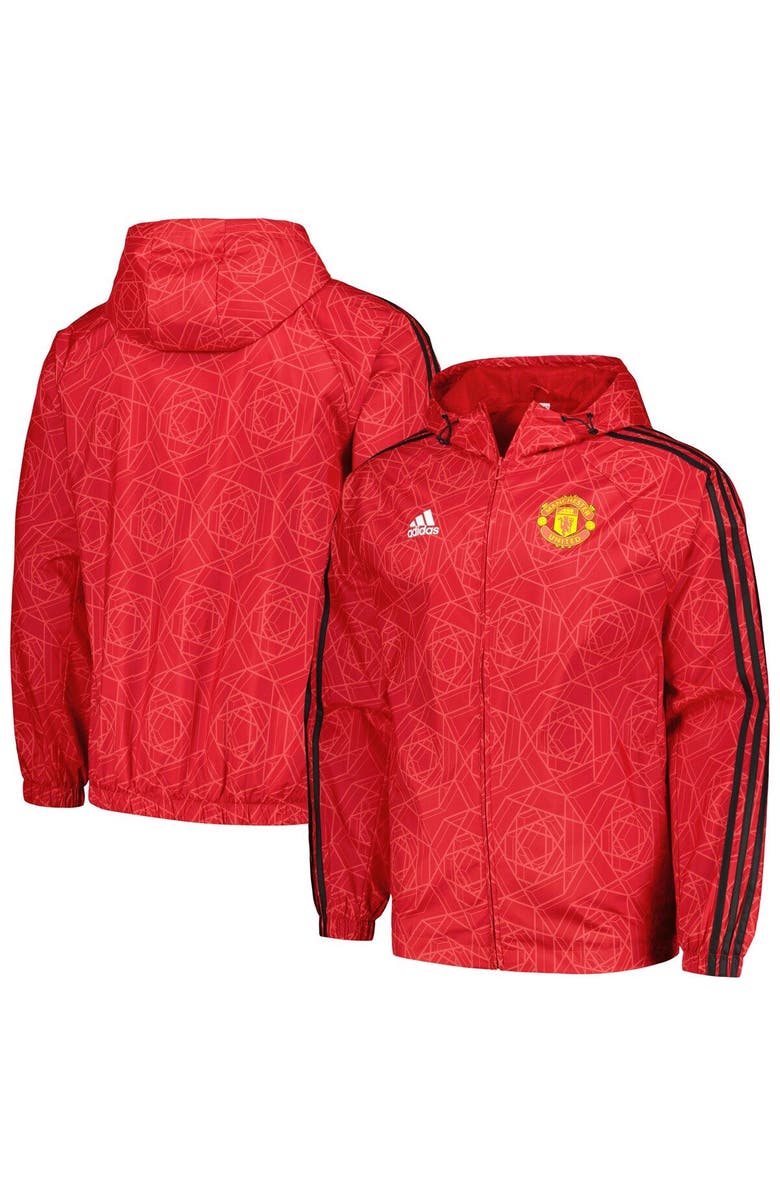 adidas Men's adidas Red Manchester United 2023/24 DNA Raglan Full-Zip Windbreaker, Main, color, Red