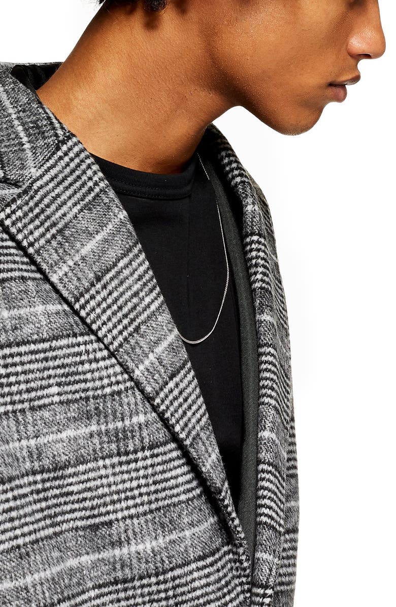 Topman Hayden Check Print Overcoat, Alternate, color, 