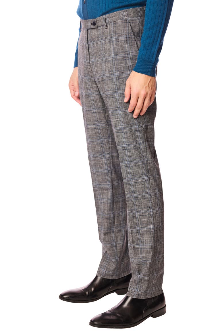 Downing Slim Fit Flat Front Plaid Dress Pants, Alternate, color, BLUE BLACK PLAID
