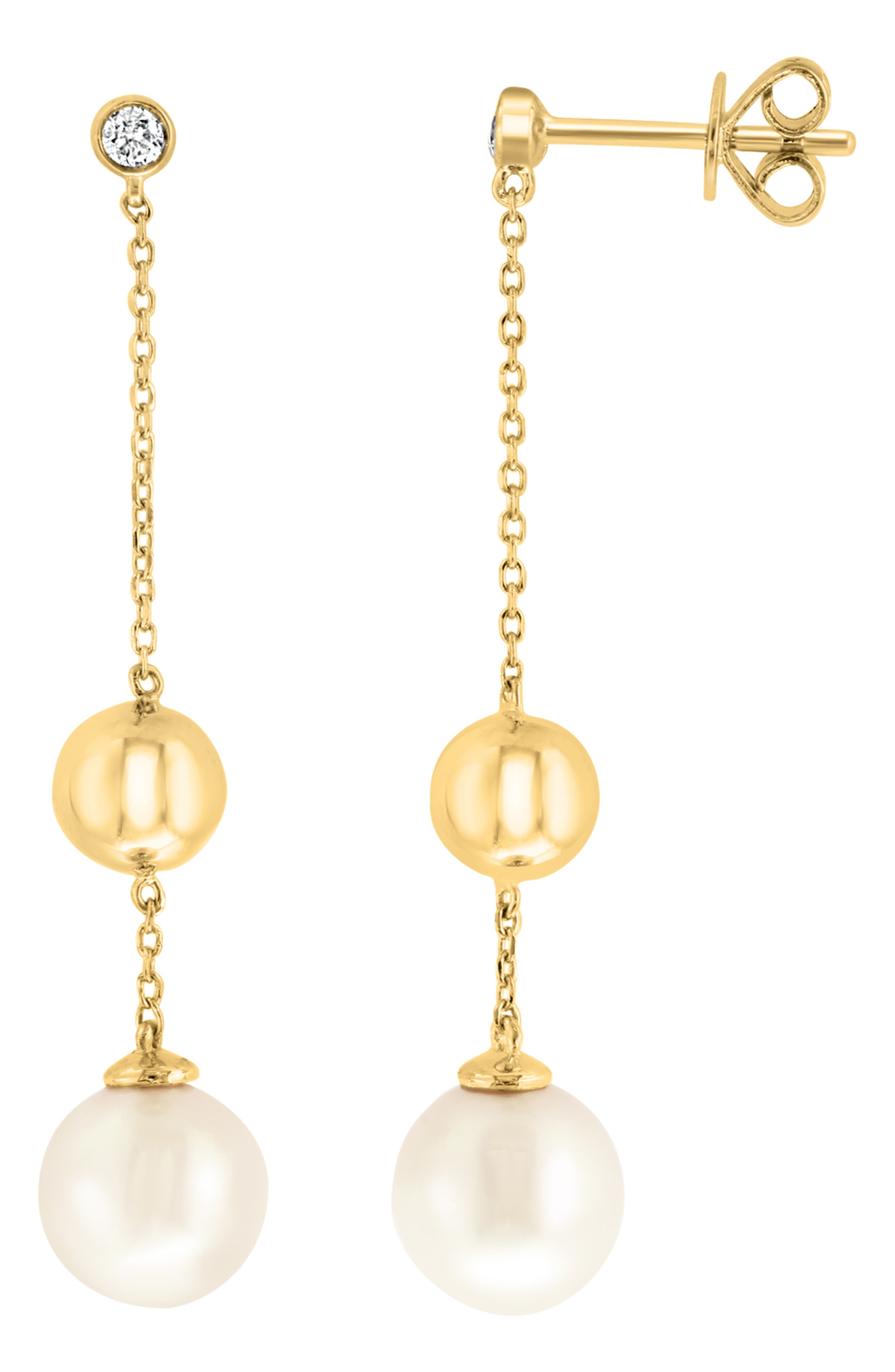 EFFY Diamond & Freshwater Pearl Drop Earrings