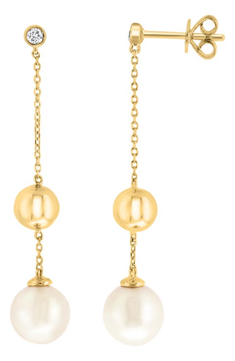 Diamond & Freshwater Pearl Drop Earrings