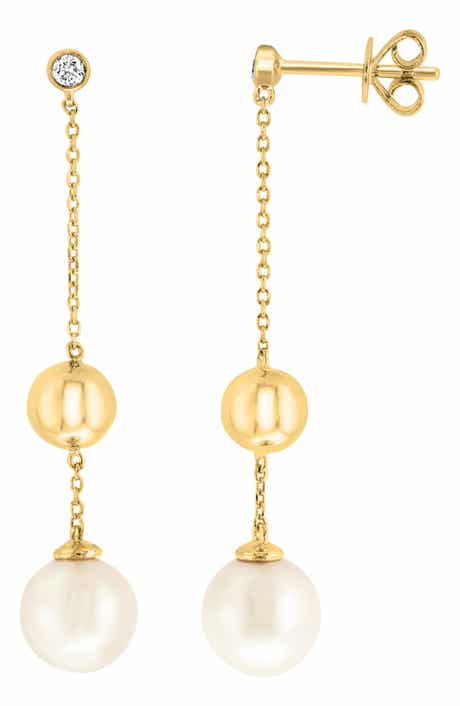 EFFY Diamond & Freshwater Pearl Drop Earrings