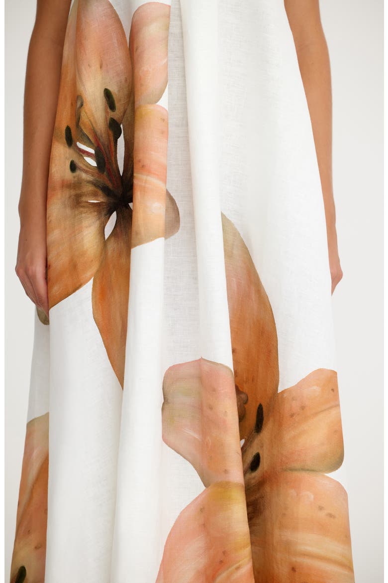 Parisa Placed Floral Strapless Linen Maxi Dress, Alternate, color, TIGERLILY