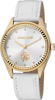 Roberto Cavalli Leather Strap Watch, 39mm