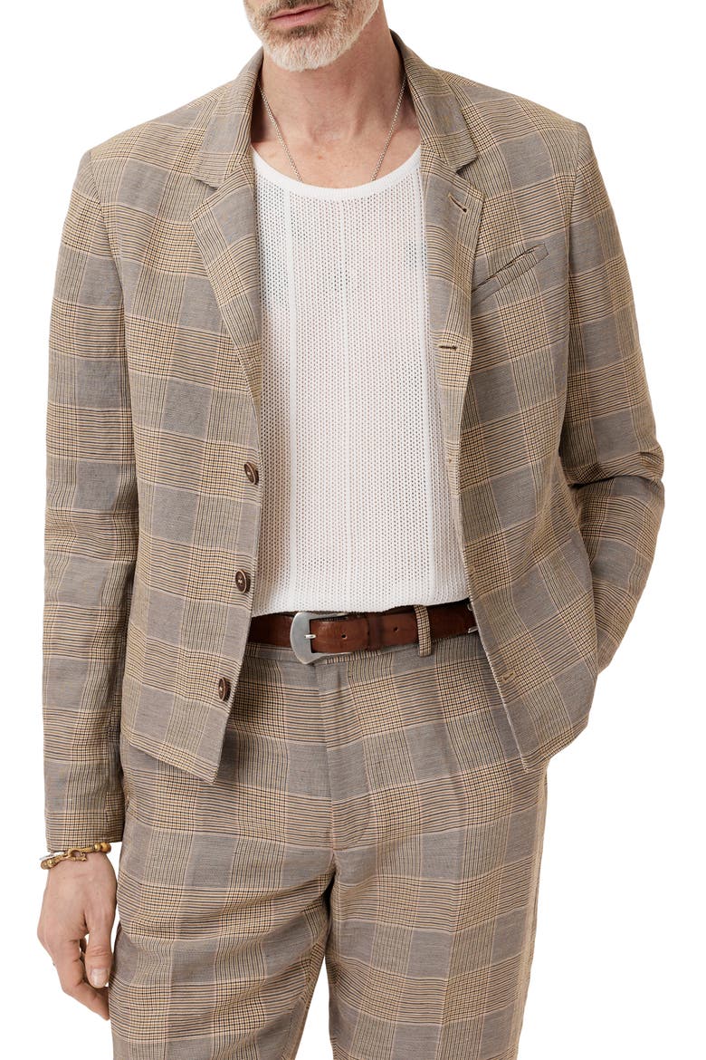 Torino Short Glen Plaid Linen & Viscose Sport Coat, Alternate, color, DARK TAN