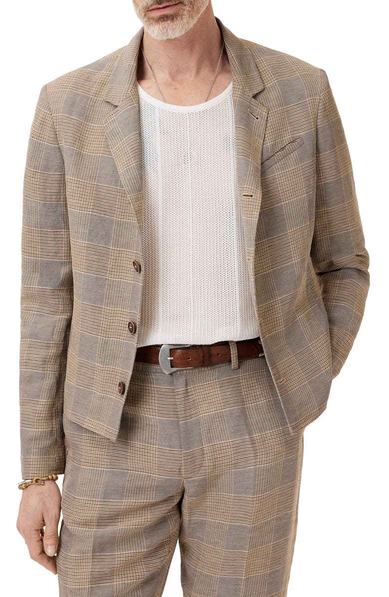 John Varvatos Torino Short Glen Plaid Linen & Viscose Sport Coat, Alternate, color, Dark Tan