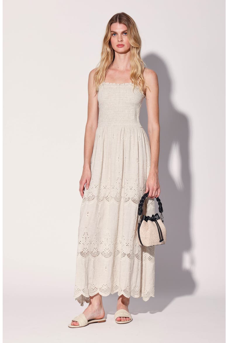 SIrena Smocked Linen & Cotton Maxi Dress, Alternate, color, COASTAL EYELET
