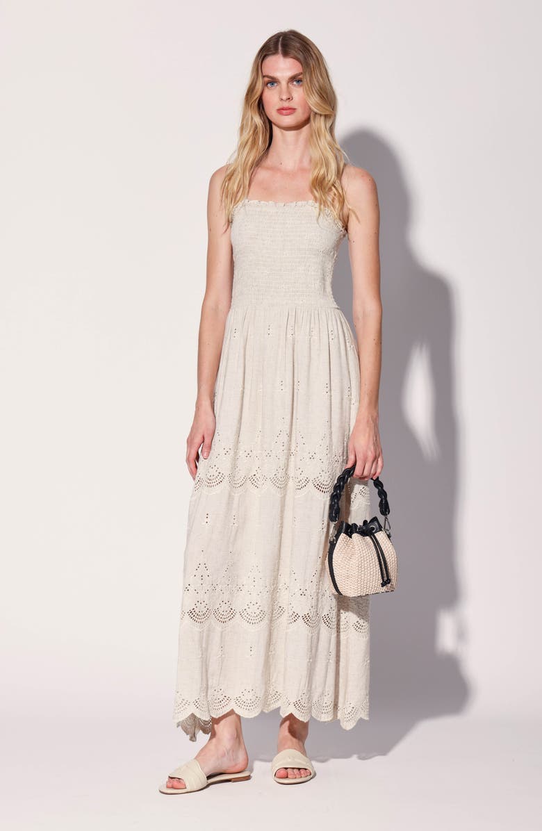 Walter Baker SIrena Smocked Linen & Cotton Maxi Dress, Alternate, color, 