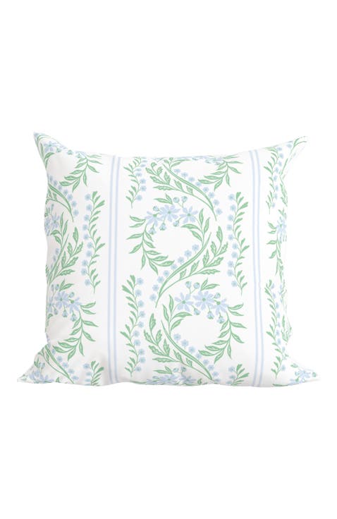 Green Floral Pillow in Bluebonnet
