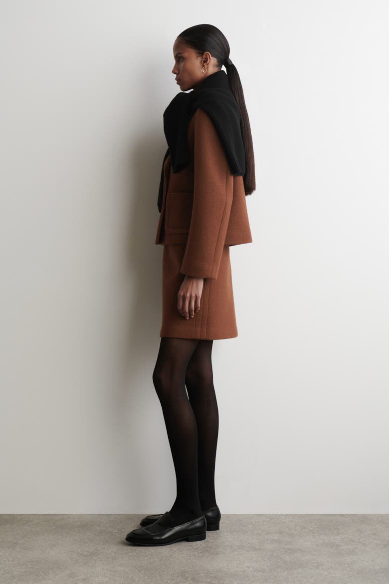 Topstitched Wool Mini Skirt, Alternate, color, BROWN