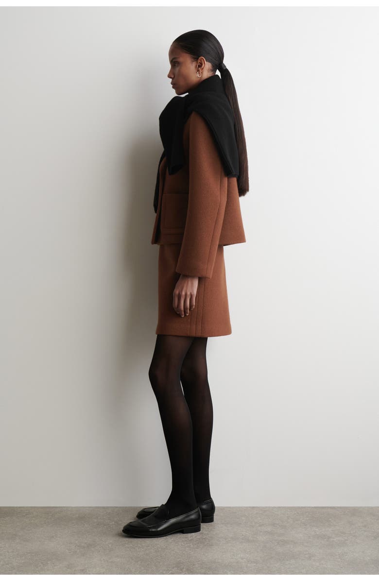 COS Topstitched Wool Mini Skirt, Alternate, color, Brown
