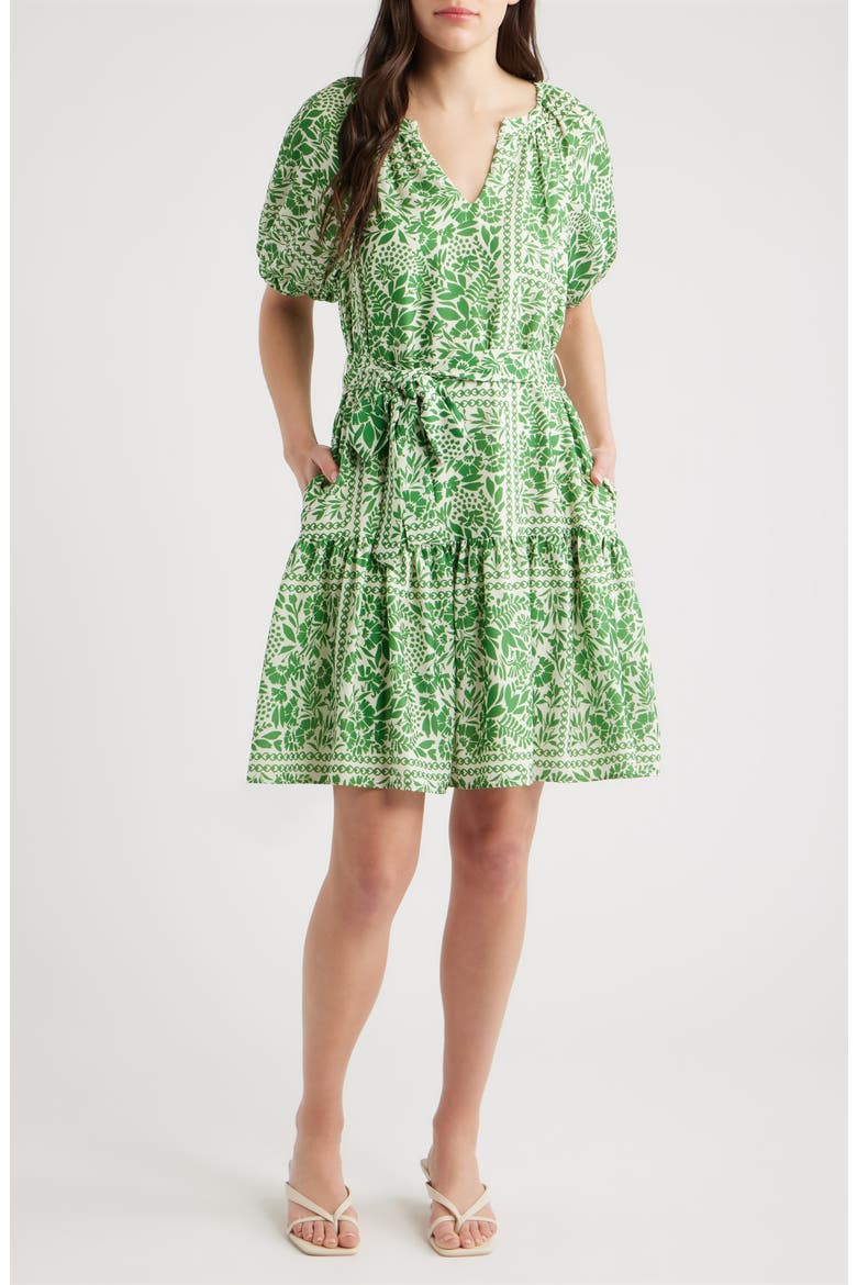 Floral Puff Sleeve Minidress, Main, color, GREEN MULTI
