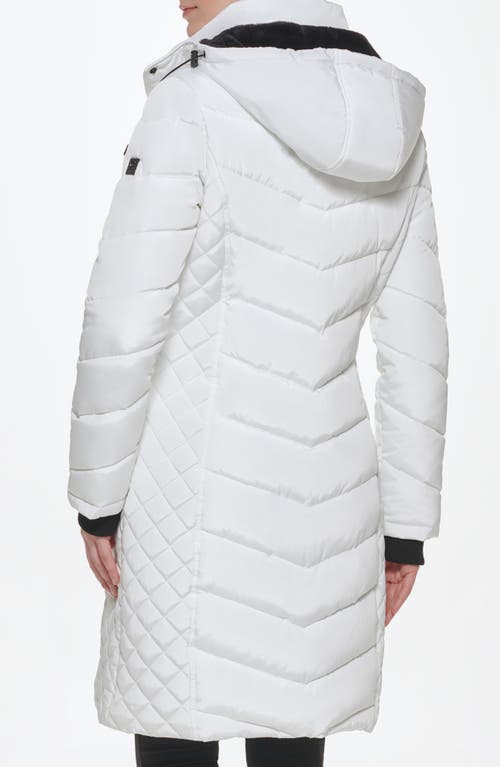 Kenneth Cole New York Heavyweight Fleece Lined Hood Quilted Puffer Jacket In White
