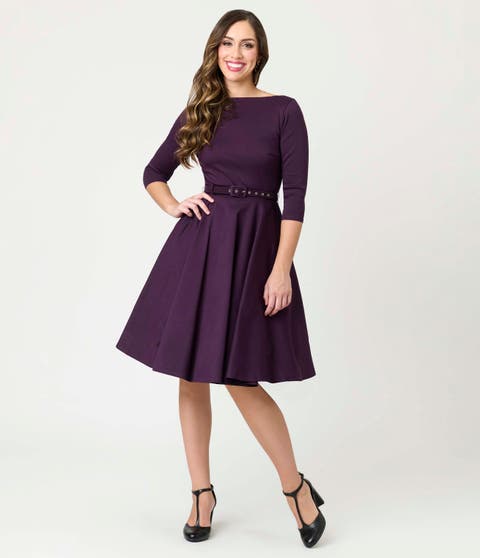 Three Quarter Sleeve Belted Devon Swing Dress
