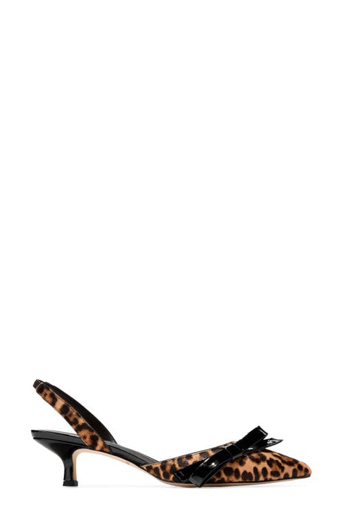 Cole Haan Noella Bow Slingback Pointed Toe Kitten Heel Pump In Leopard Print Haircalf